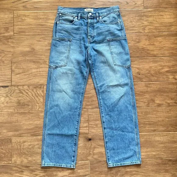 NWT Madewell Low-Slung Straight Jeans Size 27 N0656 Light Wash Patch Pockets - Picture 1 of 12